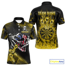 Load image into Gallery viewer, Fire Flame Darts Board American Flag Skull Dart Shirts For Men Custom Darts Team Jerseys |Yellow TDM4268