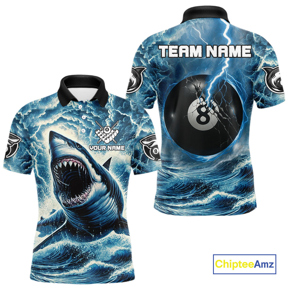 Blue 8 Ball Pool Billiard Shark Polo & Quarter Zip For Men Custom Thunder Storm Billiard Jersey TDM4691