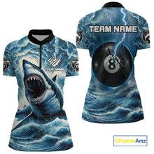 Load image into Gallery viewer, Blue 8 Ball Pool Billiard Shark Polo &amp; Quarter Zip For Women Custom Thunder Storm Billiard Jersey TDM4691