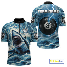 Load image into Gallery viewer, Blue 8 Ball Pool Billiard Shark Polo &amp; Quarter Zip For Men Custom Thunder Storm Billiard Jersey TDM4691