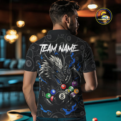 Personalized 8 Ball Dragon Billiard Shirt For Men, Billiard Team Jersey Polo & 1/4 Zip |Blue TDM5110