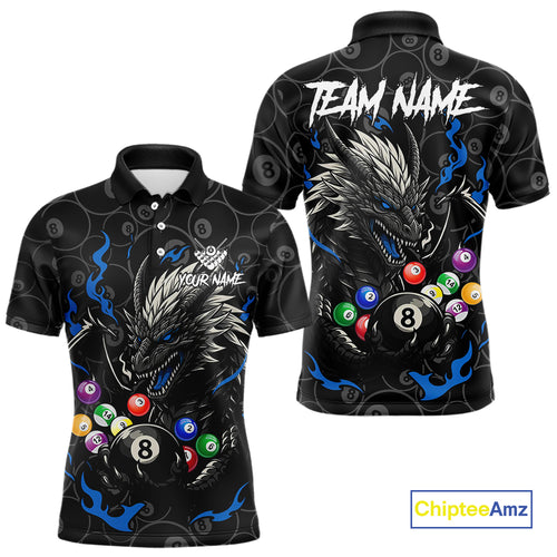 Personalized 8 Ball Dragon Billiard Shirt For Men, Billiard Team Jersey Polo & 1/4 Zip |Blue TDM5110
