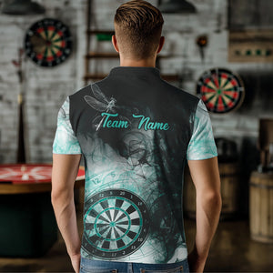 Turquoise Smoke Darts Shirt With Pocket Option For Men Custom Darts Jersey TDM3804