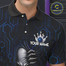 Load image into Gallery viewer, Black And Blue Custom Skull Bowling Shirt For Men, Hexagon Bowling Team Jersey Polo &amp; 1/4 Zip TDM6425