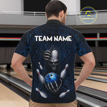 Load image into Gallery viewer, Black And Blue Custom Skull Bowling Shirt For Men, Hexagon Bowling Team Jersey Polo &amp; 1/4 Zip TDM6425