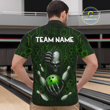 Load image into Gallery viewer, Black And Green Custom Skull Bowling Shirt For Men, Hexagon Bowling Team Jersey Polo &amp; 1/4 Zip TDM6426