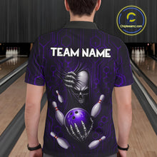 Load image into Gallery viewer, Black And Purple Custom Skull Bowling Shirt For Men, Hexagon Bowling Team Jersey Polo &amp; 1/4 Zip TDM6427