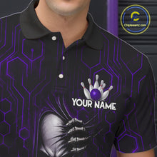 Load image into Gallery viewer, Black And Purple Custom Skull Bowling Shirt For Men, Hexagon Bowling Team Jersey Polo &amp; 1/4 Zip TDM6427