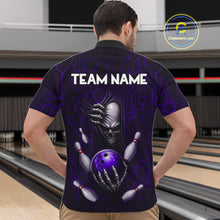 Load image into Gallery viewer, Black And Purple Custom Skull Bowling Shirt For Men, Hexagon Bowling Team Jersey Polo &amp; 1/4 Zip TDM6427