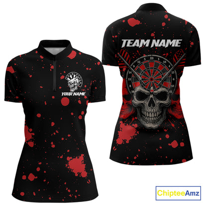 Black And Red Paint Skull Dart Shirts For Women Custom Dart Jersey, Darts Team Shirt Polo & 1/4 Zip TDM4086