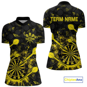 Black And Yellow Grunge Darts Polo, Quarter Zip For Women Custom Dart Shirts For Team Dart Jerseys TDM4697