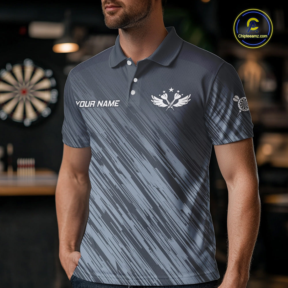 American Flag Grey Grunge Darts Polo & Quarter Zip Custom Dart Shirt For Men Patriotic Dart Jersey TDM4699