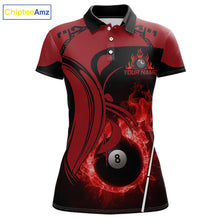 Load image into Gallery viewer, Personalized Red 8 Ball Fire Flame Billiard Shirt For Women, Pool Team Jersey Polo &amp; 1/4 Zip TDM5976
