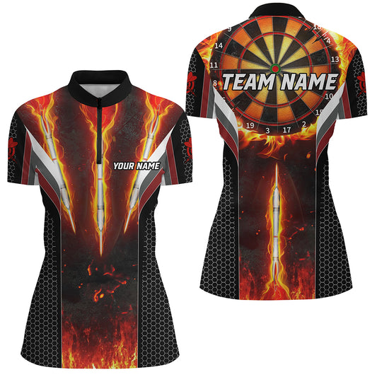 Personalized Darts Burning Fire Women Polo & 1/4 Zip Shirts Custom Team League  Darts Jerseys TDM1540