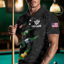 Load image into Gallery viewer, Custom Green 8 Ball Pool Scratch Billiard Shirt For Men, Black Billiard Team Jersey Polo &amp; 1/4 Zip TDM6435