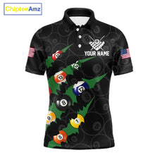 Load image into Gallery viewer, Custom Green 8 Ball Pool Scratch Billiard Shirt For Men, Black Billiard Team Jersey Polo &amp; 1/4 Zip TDM6435