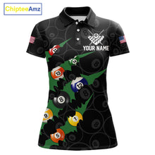 Load image into Gallery viewer, Custom Green 8 Ball Pool Scratch Billiard Shirt For Women, Black Billiard Team Jersey Polo &amp; 1/4 Zip TDM6435