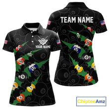 Load image into Gallery viewer, Custom Green 8 Ball Pool Scratch Billiard Shirt For Women, Black Billiard Team Jersey Polo &amp; 1/4 Zip TDM6435
