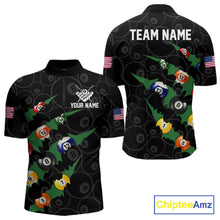 Load image into Gallery viewer, Custom Green 8 Ball Pool Scratch Billiard Shirt For Men, Black Billiard Team Jersey Polo &amp; 1/4 Zip TDM6435