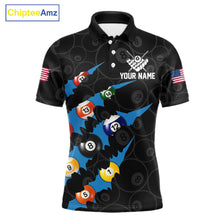 Load image into Gallery viewer, Custom Blue 8 Ball Pool Scratch Billiard Shirt For Men, Black Billiard Team Jersey Polo &amp; 1/4 Zip TDM6436