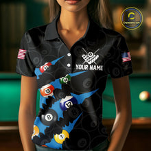 Load image into Gallery viewer, Custom Blue 8 Ball Pool Scratch Billiard Shirt For Women, Black Billiard Team Jersey Polo &amp; 1/4 Zip TDM6436