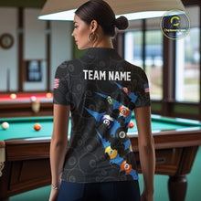 Load image into Gallery viewer, Custom Blue 8 Ball Pool Scratch Billiard Shirt For Women, Black Billiard Team Jersey Polo &amp; 1/4 Zip TDM6436
