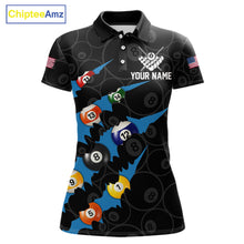 Load image into Gallery viewer, Custom Blue 8 Ball Pool Scratch Billiard Shirt For Women, Black Billiard Team Jersey Polo &amp; 1/4 Zip TDM6436