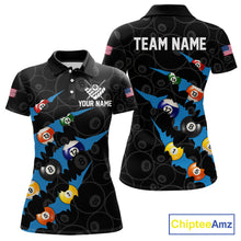 Load image into Gallery viewer, Custom Blue 8 Ball Pool Scratch Billiard Shirt For Women, Black Billiard Team Jersey Polo &amp; 1/4 Zip TDM6436