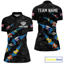Load image into Gallery viewer, Custom Blue 8 Ball Pool Scratch Billiard Shirt For Women, Black Billiard Team Jersey Polo &amp; 1/4 Zip TDM6436