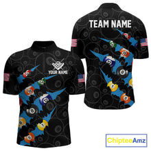 Load image into Gallery viewer, Custom Blue 8 Ball Pool Scratch Billiard Shirt For Men, Black Billiard Team Jersey Polo &amp; 1/4 Zip TDM6436