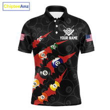Load image into Gallery viewer, Custom Red 8 Ball Pool Scratch Billiard Shirt For Men, Black Billiard Team Jersey Polo &amp; 1/4 Zip TDM6437