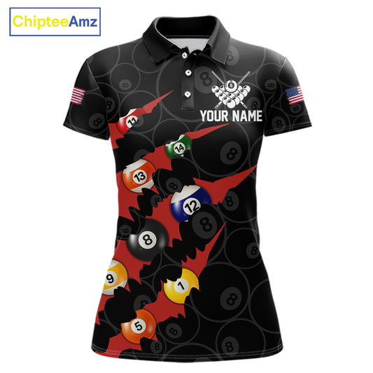 Custom Red 8 Ball Pool Scratch Billiard Shirt For Women, Black Billiard Team Jersey Polo & 1/4 Zip TDM6437