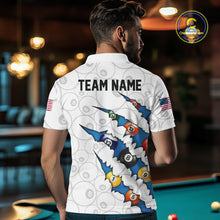 Load image into Gallery viewer, Custom Blue 8 Ball Pool Scratch Billiard Shirt For Men, White Billiard Team Jersey Polo &amp; 1/4 Zip TDM6439