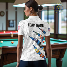 Load image into Gallery viewer, Custom Blue 8 Ball Pool Scratch Billiard Shirt For Women, White Billiard Team Jersey Polo &amp; 1/4 Zip TDM6439