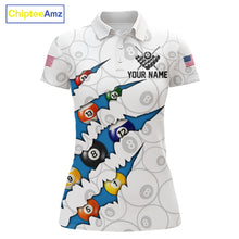 Load image into Gallery viewer, Custom Blue 8 Ball Pool Scratch Billiard Shirt For Women, White Billiard Team Jersey Polo &amp; 1/4 Zip TDM6439