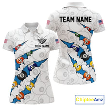 Load image into Gallery viewer, Custom Blue 8 Ball Pool Scratch Billiard Shirt For Women, White Billiard Team Jersey Polo &amp; 1/4 Zip TDM6439