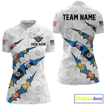 Load image into Gallery viewer, Custom Blue 8 Ball Pool Scratch Billiard Shirt For Women, White Billiard Team Jersey Polo &amp; 1/4 Zip TDM6439