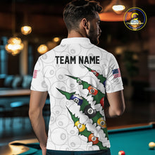 Load image into Gallery viewer, Custom Green 8 Ball Pool Scratch Billiard Shirt For Men, White Billiard Team Jersey Polo &amp; 1/4 Zip TDM6440