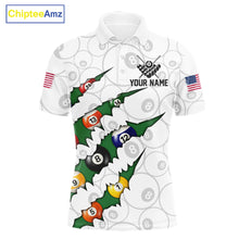 Load image into Gallery viewer, Custom Green 8 Ball Pool Scratch Billiard Shirt For Men, White Billiard Team Jersey Polo &amp; 1/4 Zip TDM6440