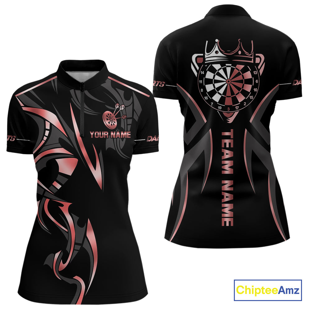 Black And Red Dartboard Crown Dart Shirts For Women Custom Dart Jersey Team Polo & Quarter Zip TDM4091