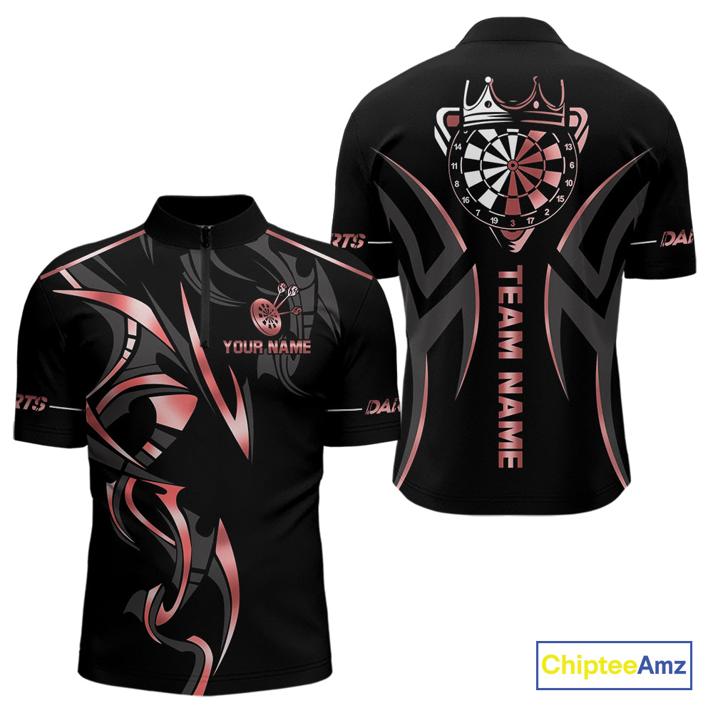 Black And Red Dartboard Crown Dart Shirts For Men Custom Dart Jersey Team Polo & Quarter Zip TDM4091