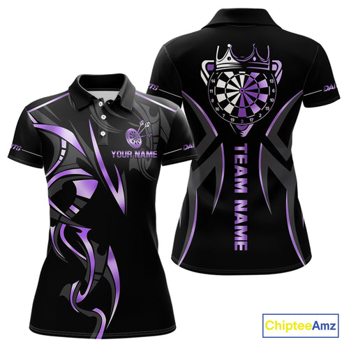 Black And Purple Dartboard Crown Dart Shirts For Women Custom Dart Jersey Team Polo & Quarter Zip TDM4092