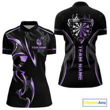 Load image into Gallery viewer, Black And Purple Dartboard Crown Dart Shirts For Women Custom Dart Jersey Team Polo &amp; Quarter Zip TDM4092