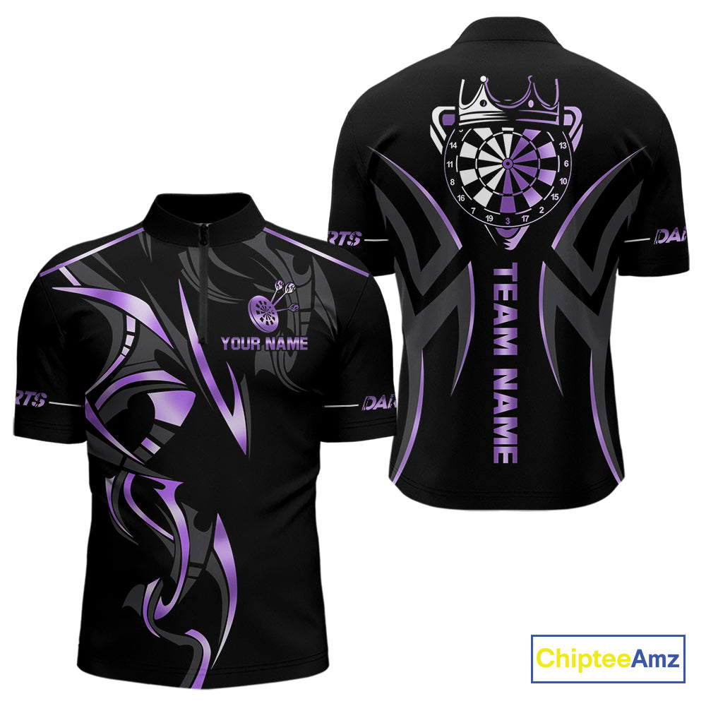 Black And Purple Dartboard Crown Dart Shirts For Men Custom Dart Jersey Team Polo & Quarter Zip TDM4092