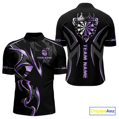 Black And Purple Dartboard Crown Dart Shirts For Men Custom Dart Jersey Team Polo & Quarter Zip TDM4092