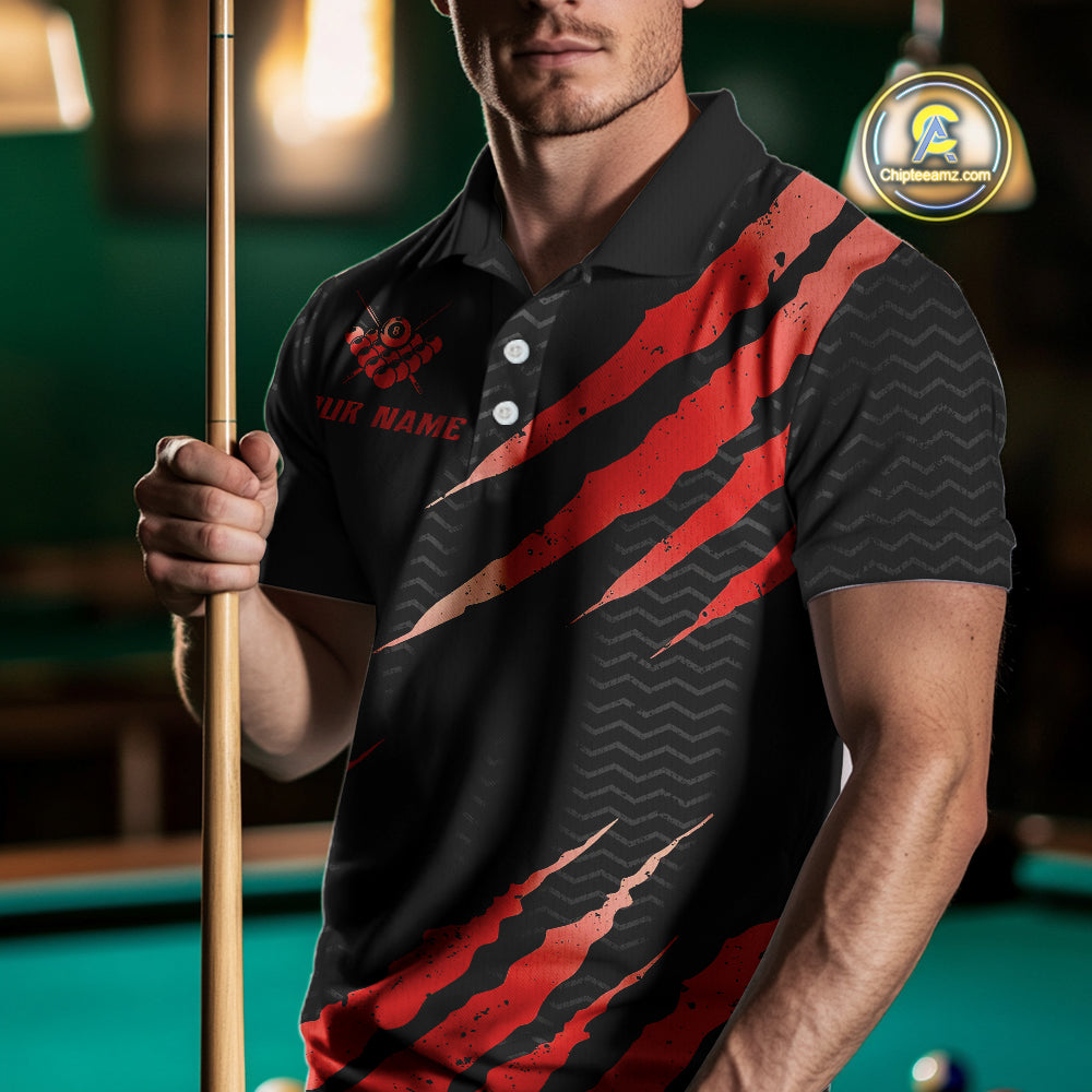 Black And Red Scratch Billiard Shirts For Men Custom 8 Ball Crown Pool Team Jersey Polo & 1/4 Zip TDM4096