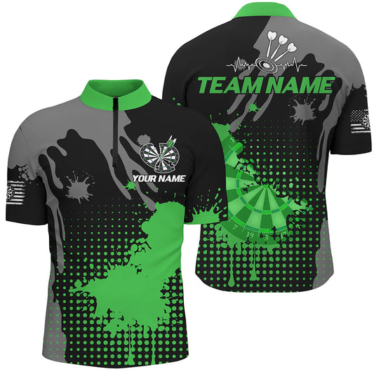 Personalized Grunge Paint Darts Polo & 1/4 Zip Shirts For Men, Best Darts Shirts Team Jersey |Green TDM2387