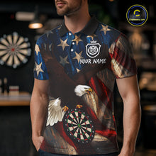 Load image into Gallery viewer, Personalized American Flag Eagle Mens Darts Shirt Custom Patriotic Jersey Darts Polo &amp; 1/4 Zip TDM5126