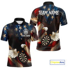Load image into Gallery viewer, Personalized American Flag Eagle Mens Darts Shirt Custom Patriotic Jersey Darts Polo &amp; 1/4 Zip TDM5126
