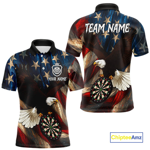 Personalized American Flag Eagle Mens Darts Shirt Custom Patriotic Jersey Darts Polo & 1/4 Zip TDM5126
